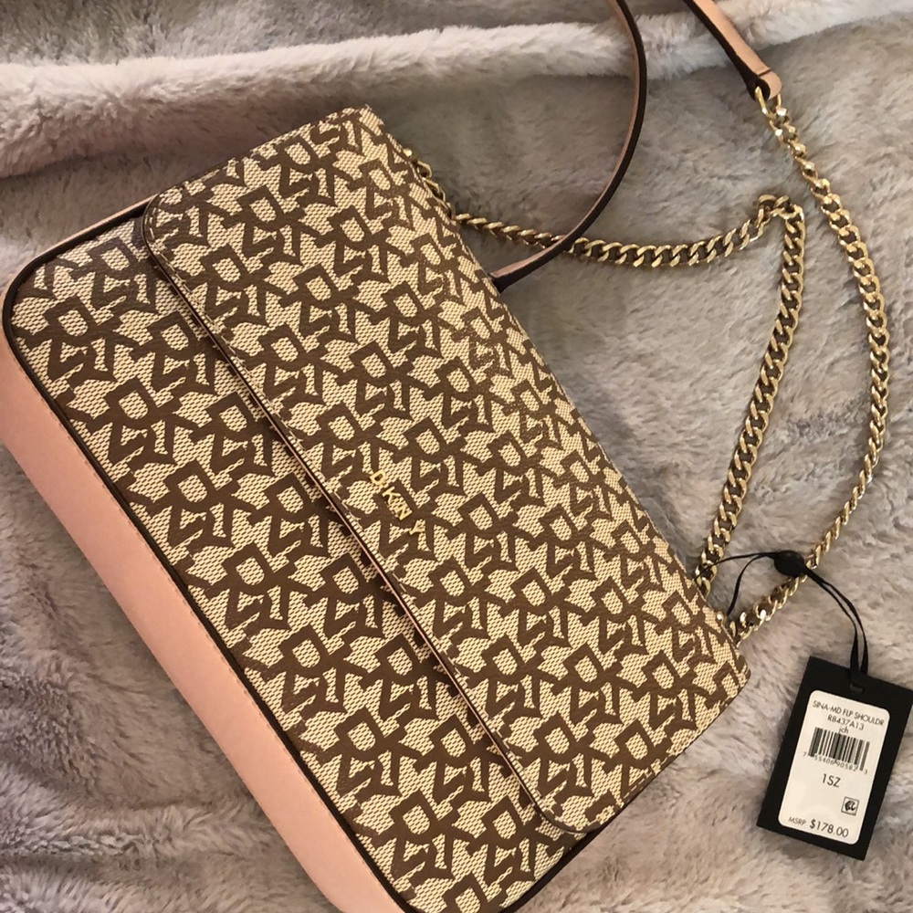 NWT DKNY Monogram Crossbody/Shoulder Bag with Pink Accent